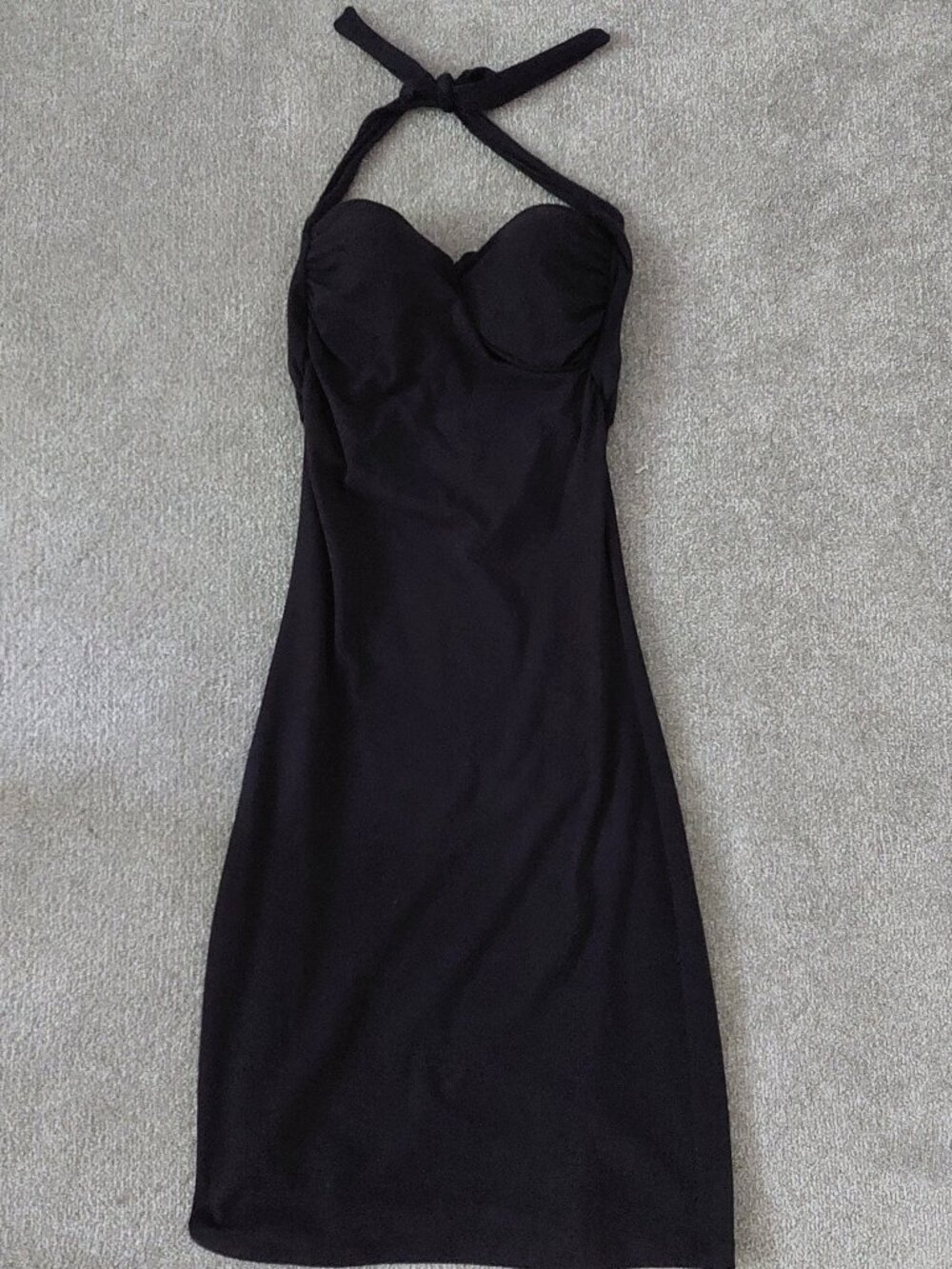 Vintage Victoria's Secret IPEX Underwire Halter Backless Dress Black Size 34C
